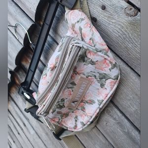 Soft rose moss green floral print multi pocket adjustable festival fanny pack